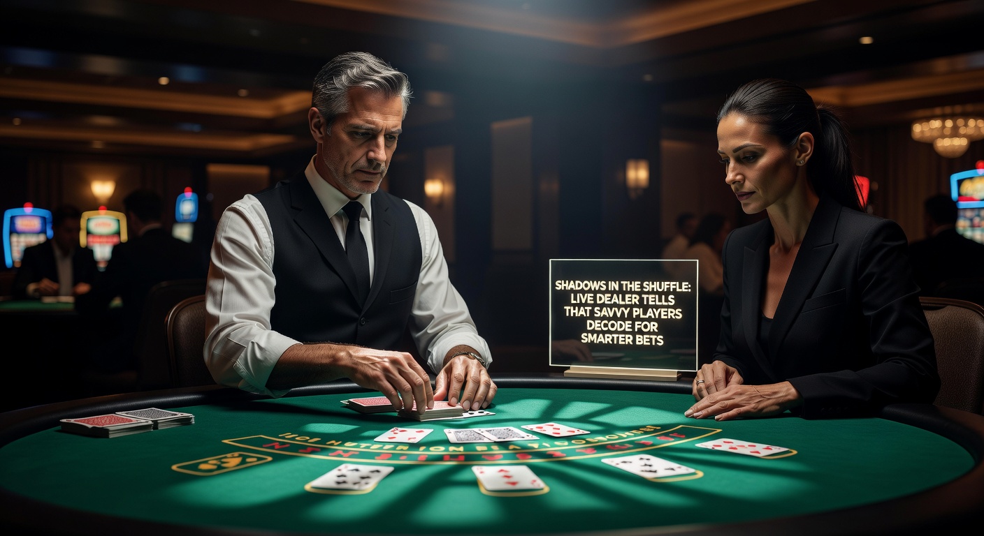 Close-up of a baccarat dealer revealing the player hand, with subtle facial cues and precise card placement under studio lights