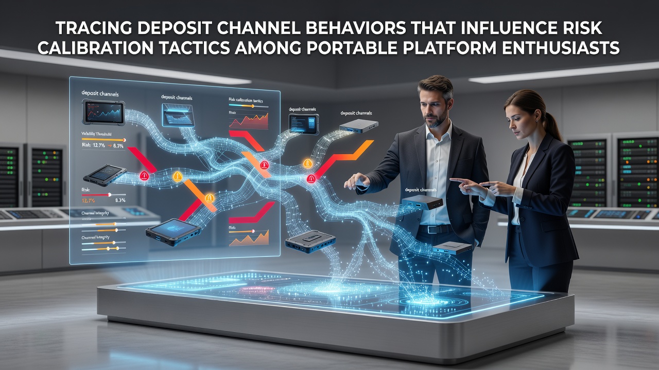 Mobile platform users interacting with deposit interfaces on portable devices showing various channel selections